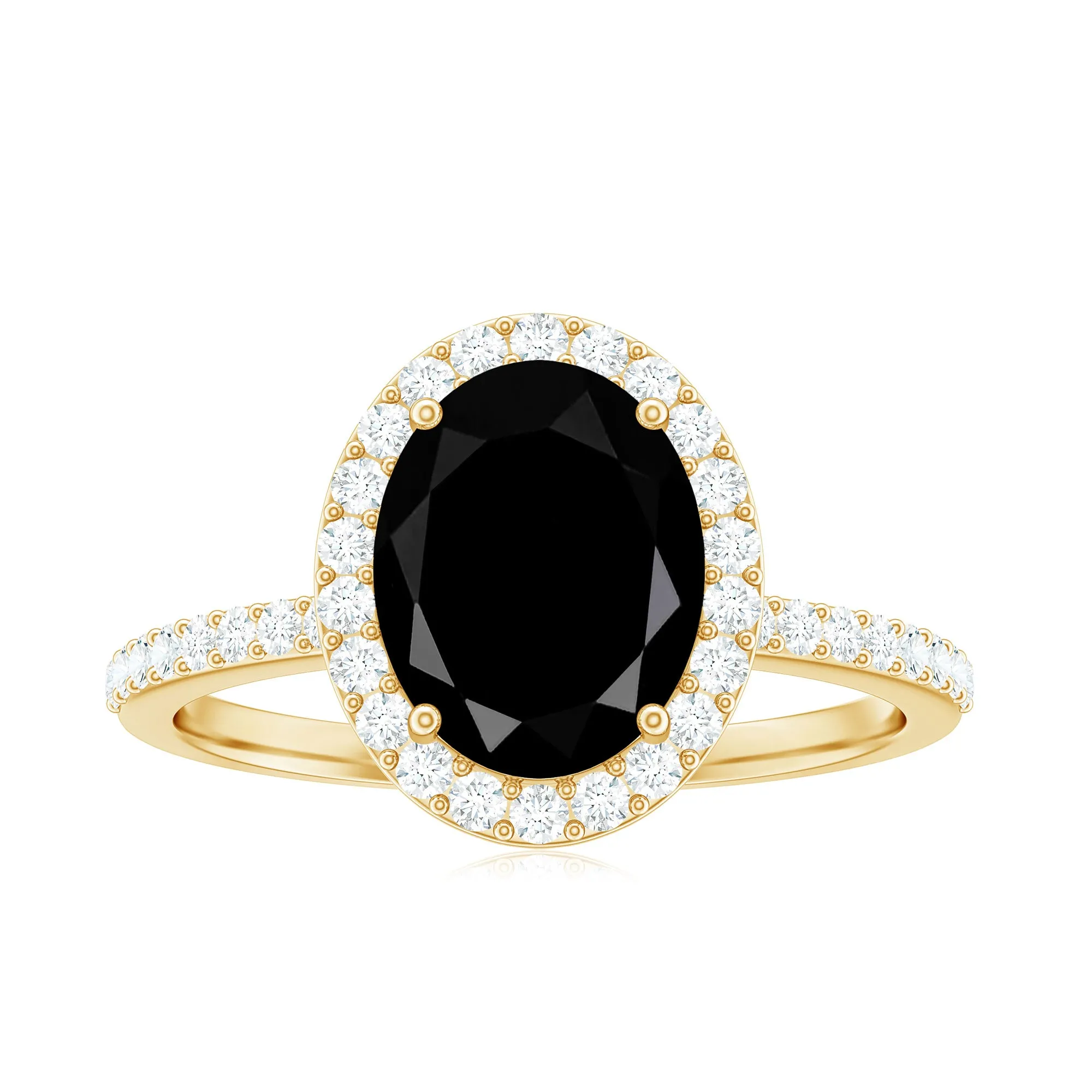 Oval Cut Created Black Diamond and Diamond Classic Halo Engagement Ring