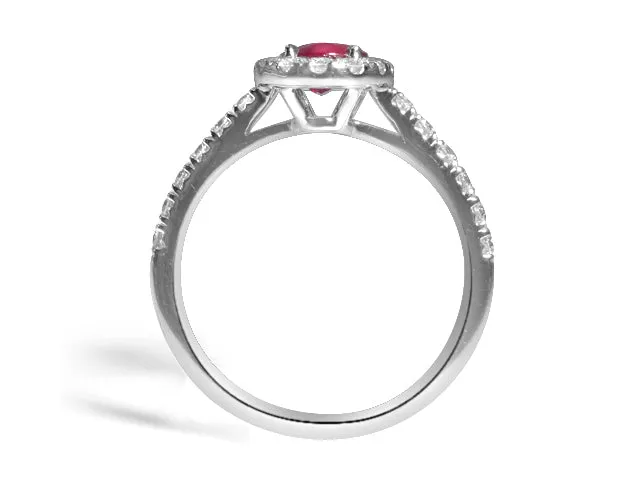 Oval Ruby Halo Ring with Diamonds 1.00 ctw