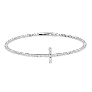 platinum finish sterling silver cross flexible bracelet with simulated diamonds