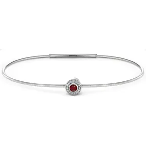 Platinum Finish Sterling Silver Round Simulated Garnet Birth Gem Bracelet with Simulated Diamonds