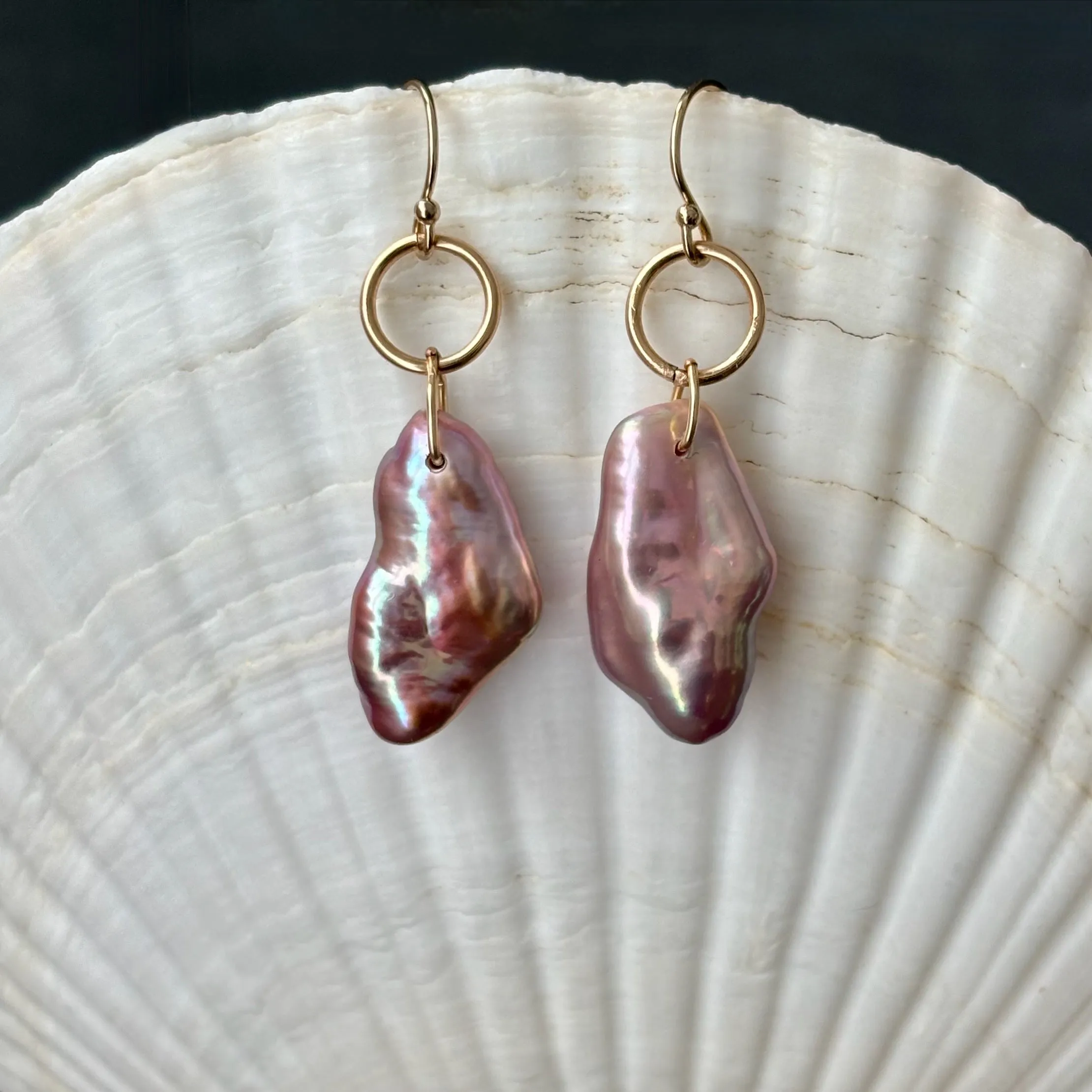 rainbow keshi pearl dangle earrings #1
