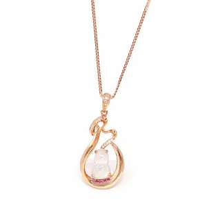 RealJade® "Lucky Gourd" 18k Rose Gold Ice Jadeite Jade Diamond Pendant Necklace