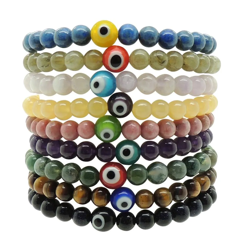 Round Multicolour Evil Eye Charm Gemstone Bracelet