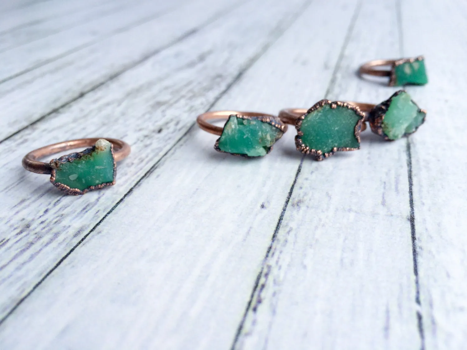 SALE Chrysoprase ring | Raw chrysoprase crystal ring