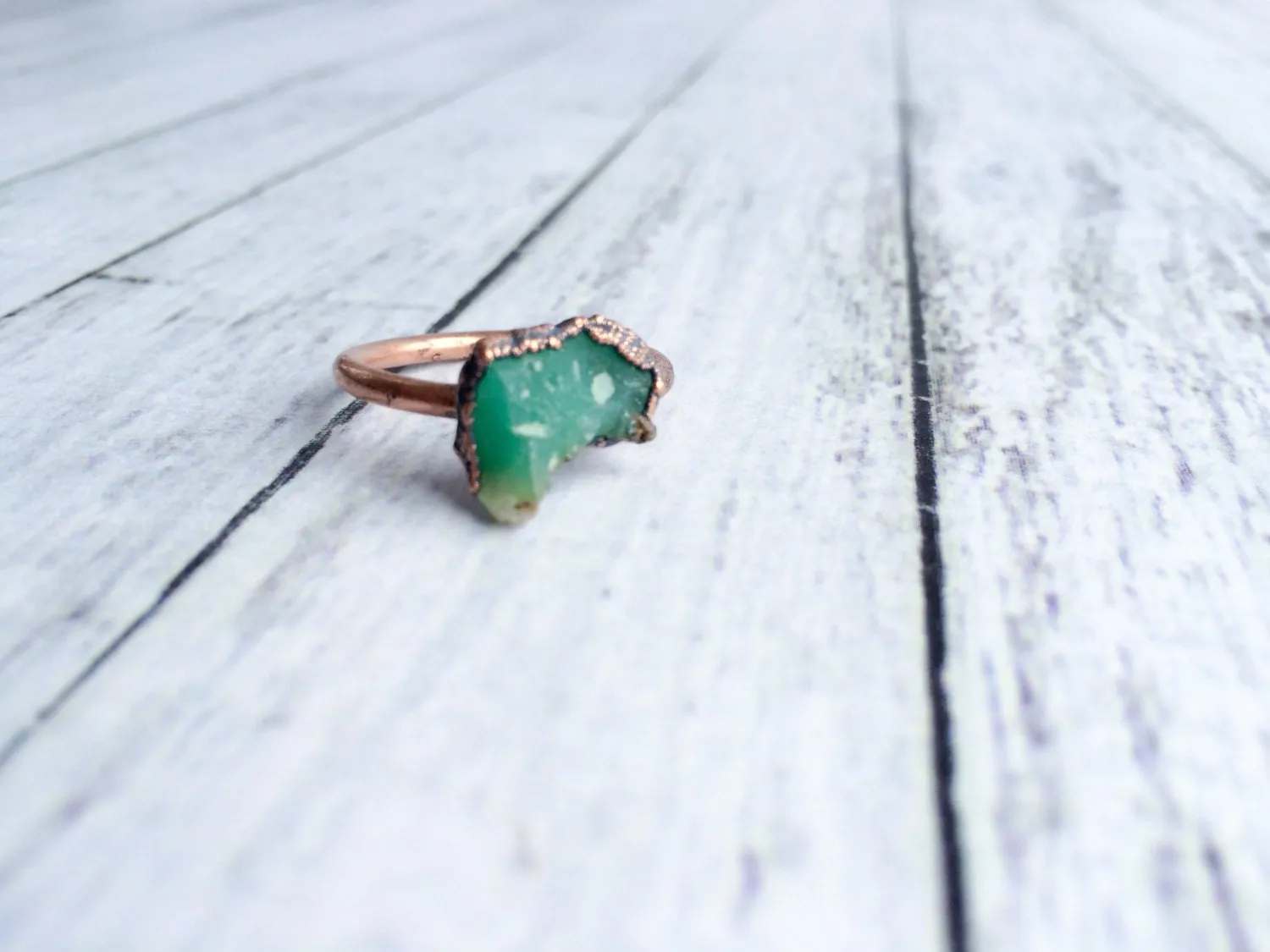 SALE Chrysoprase ring | Raw chrysoprase crystal ring