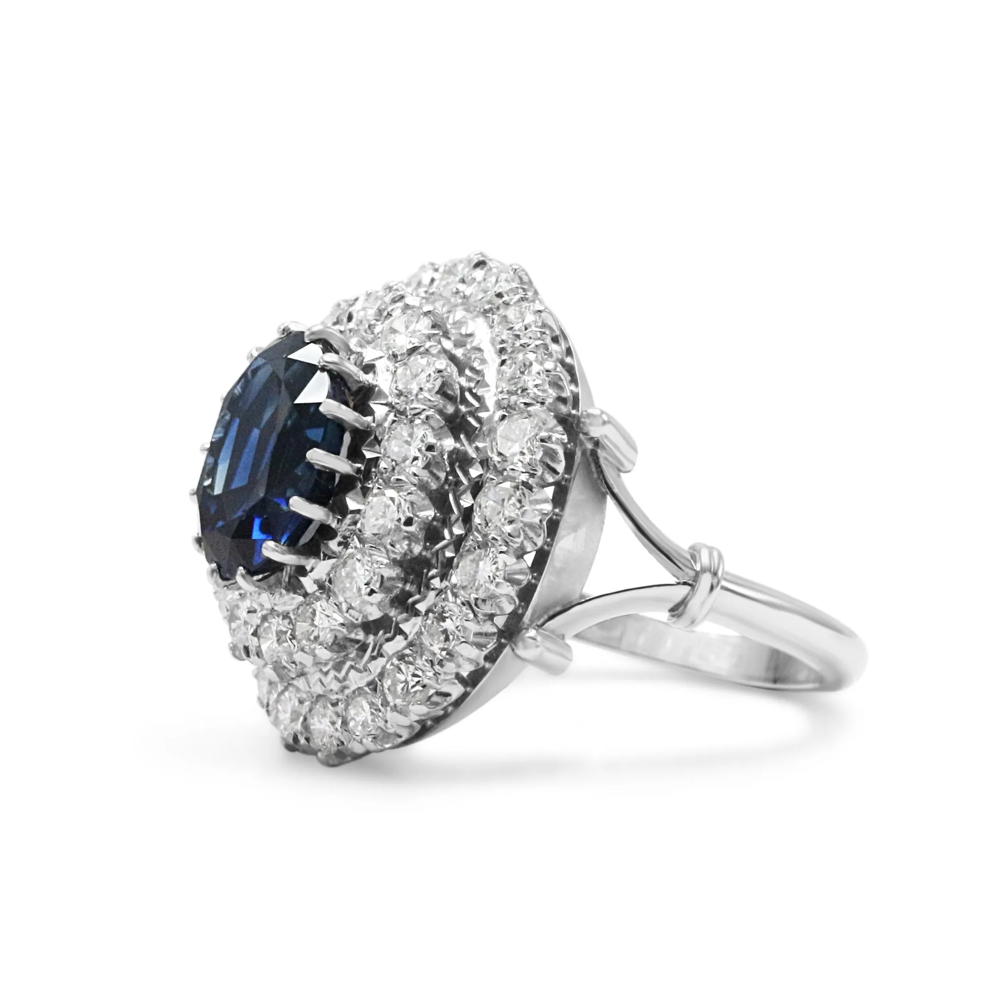 Sapphire & Diamond Three Tier Oval Cluster Ring - 18ct White Gold