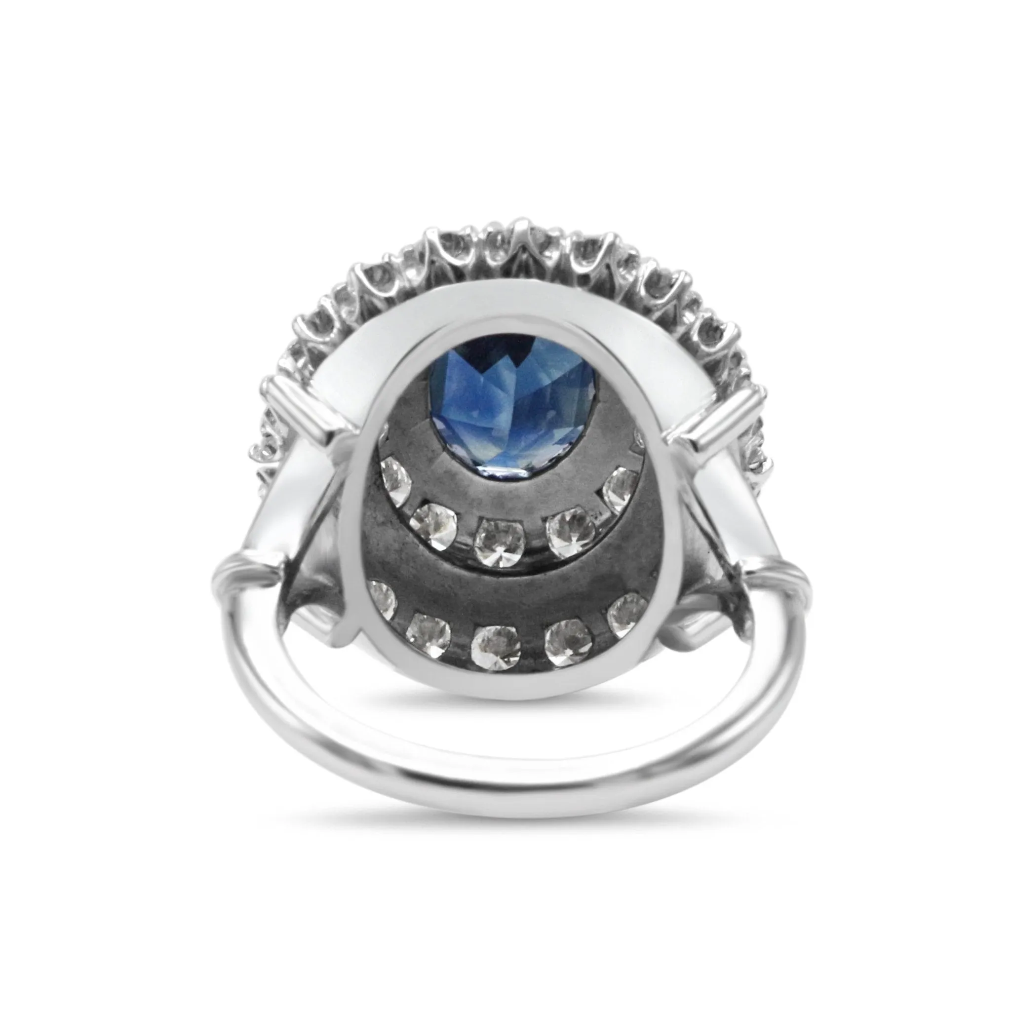 Sapphire & Diamond Three Tier Oval Cluster Ring - 18ct White Gold