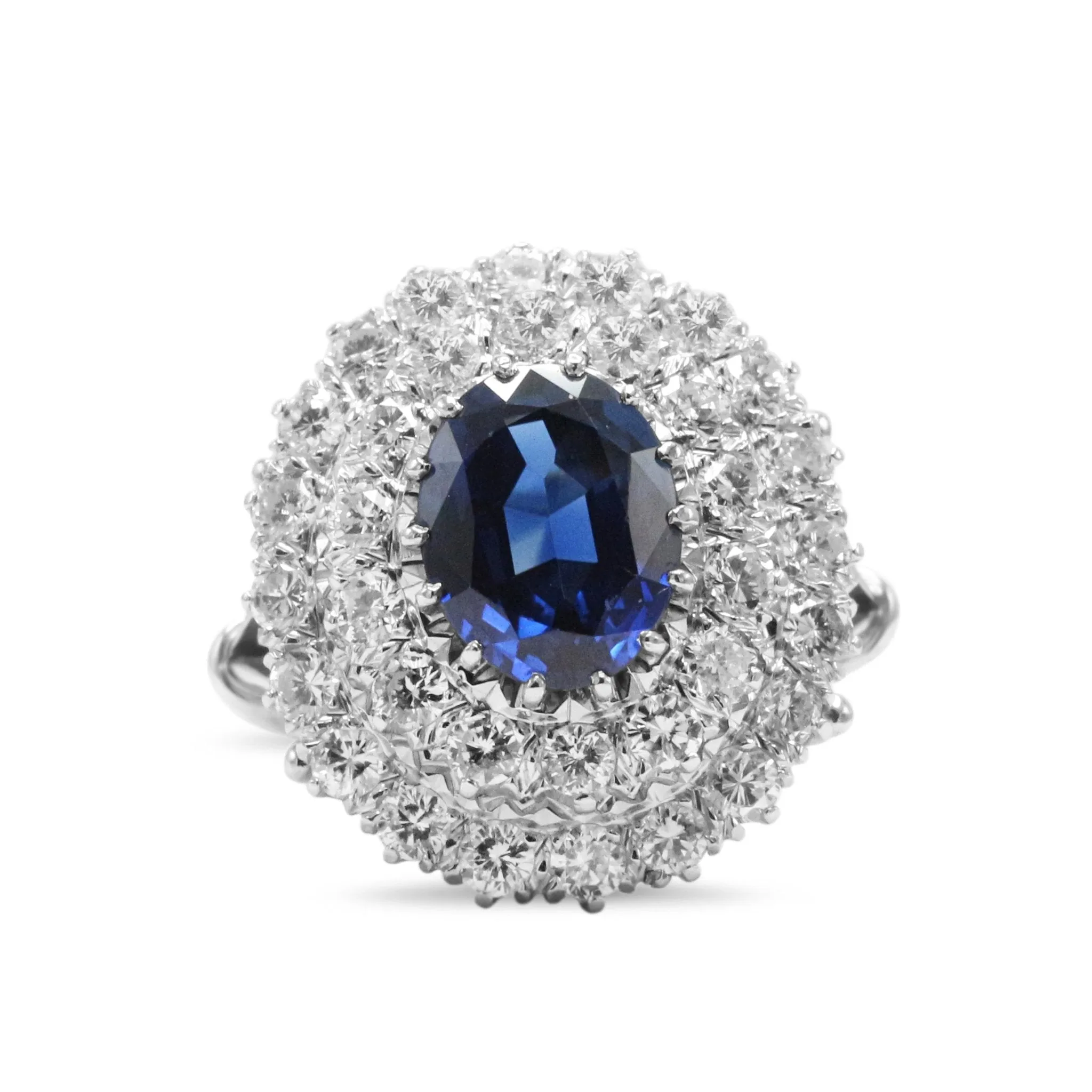 Sapphire & Diamond Three Tier Oval Cluster Ring - 18ct White Gold