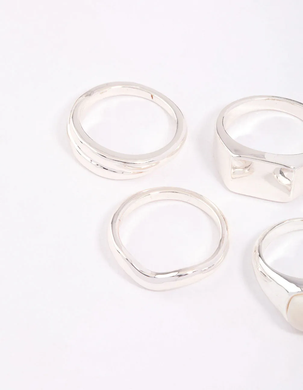 Silver Organic Signet Ring Pack