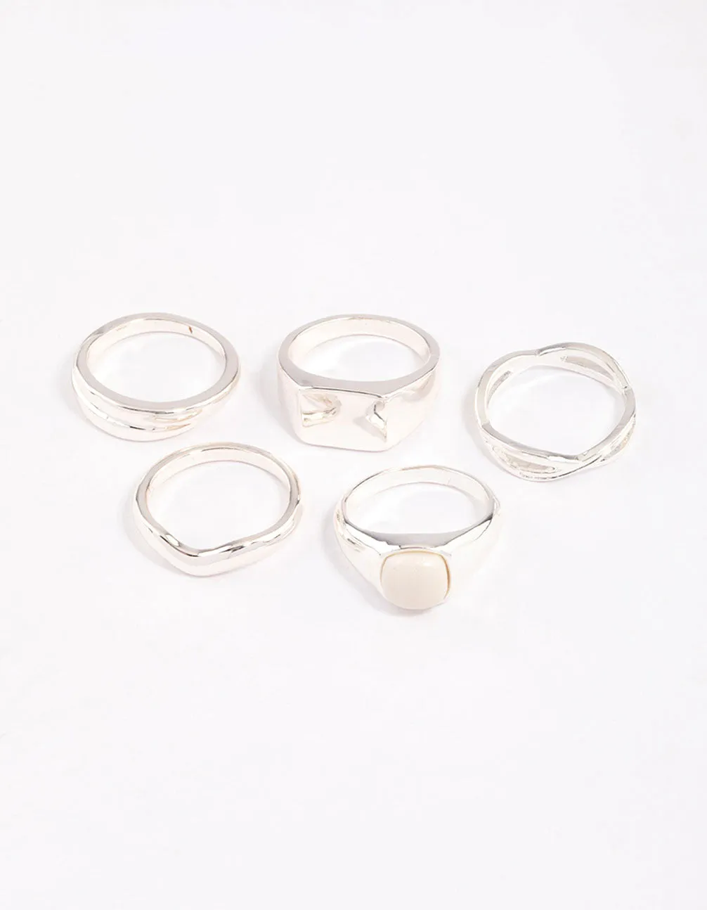 Silver Organic Signet Ring Pack