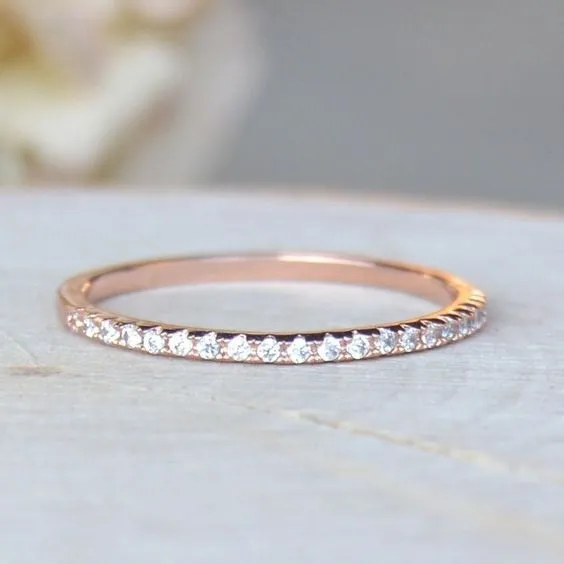 Simple Cubic Zirconia Thin Rings for Woman Rose Gold