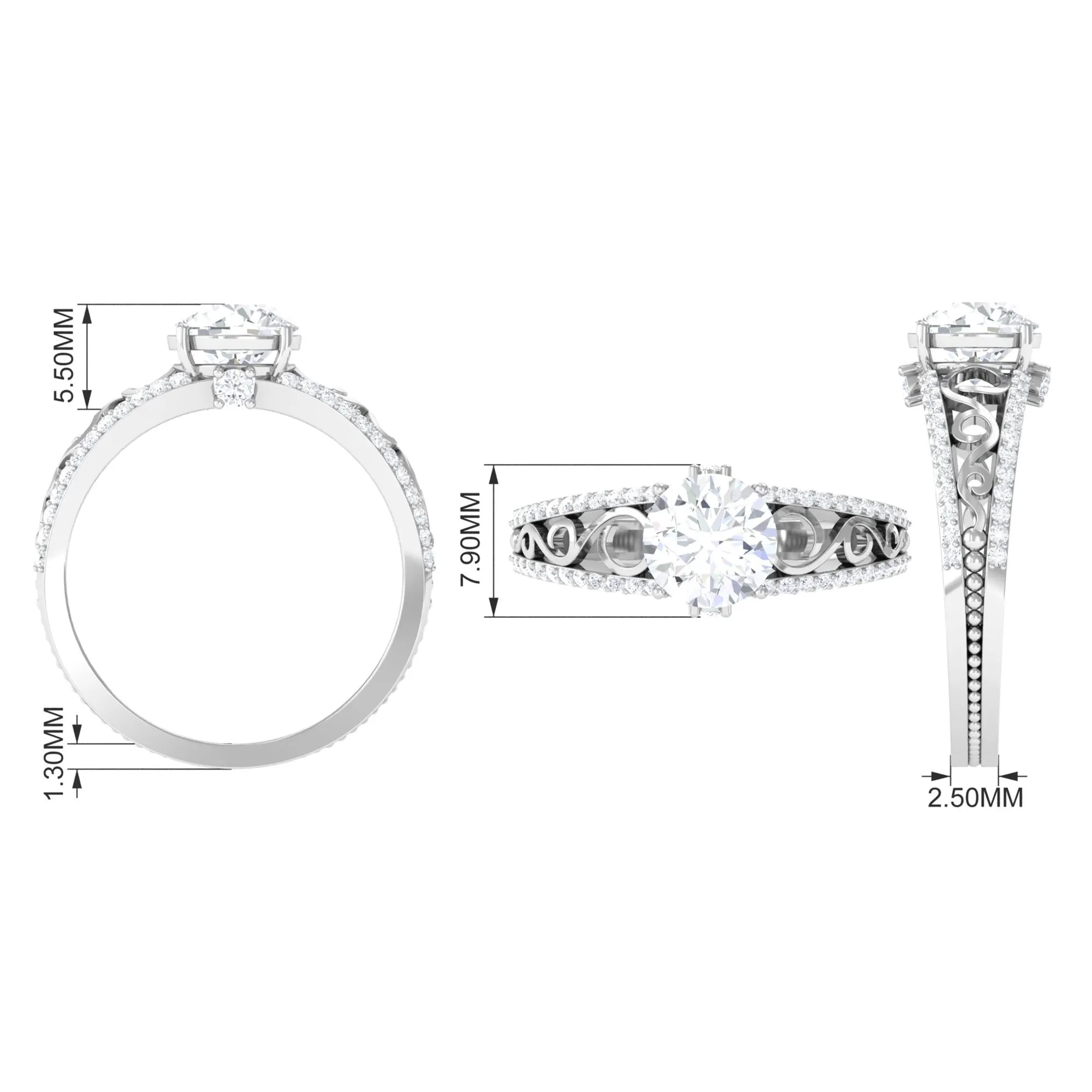 Solitaire Zircon Designer Engagement Ring in Gold