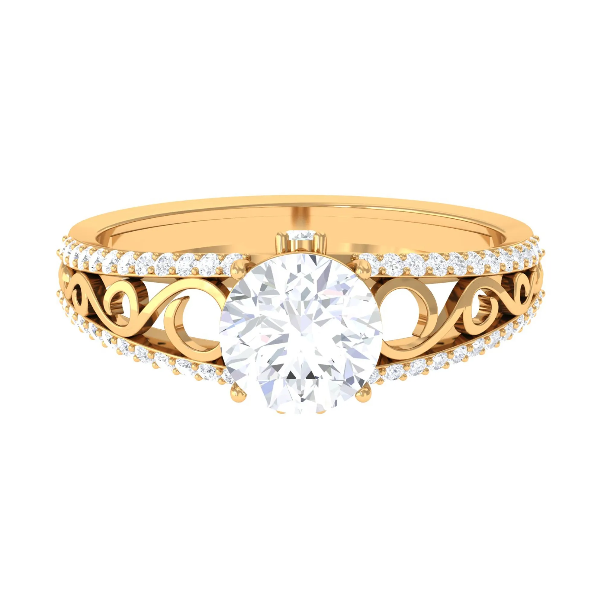 Solitaire Zircon Designer Engagement Ring in Gold