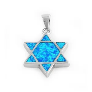 Sterling Silver Blue Opal Star of David Pendant With 16 Necklace Chain New