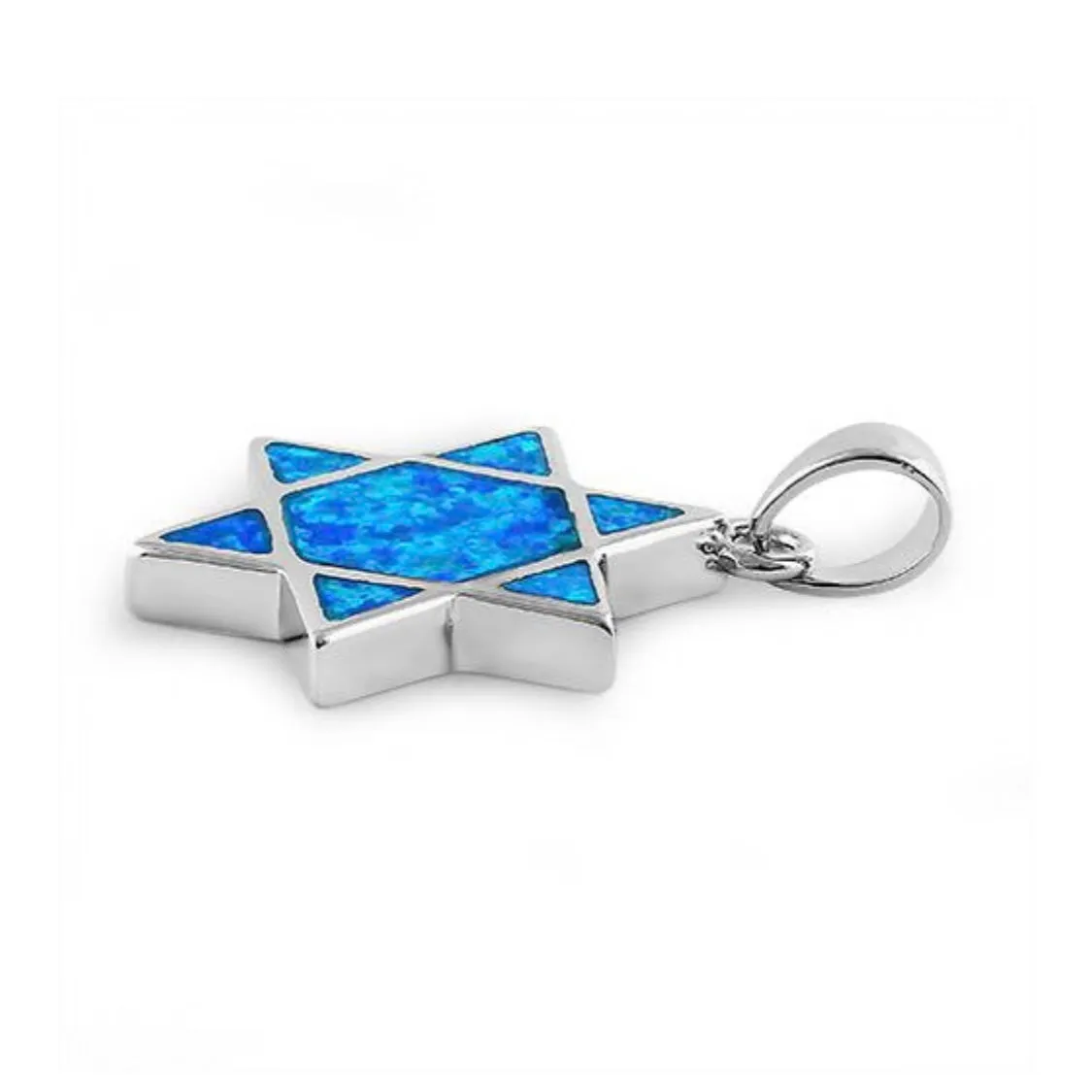 Sterling Silver Blue Opal Star of David Pendant With 16 Necklace Chain New