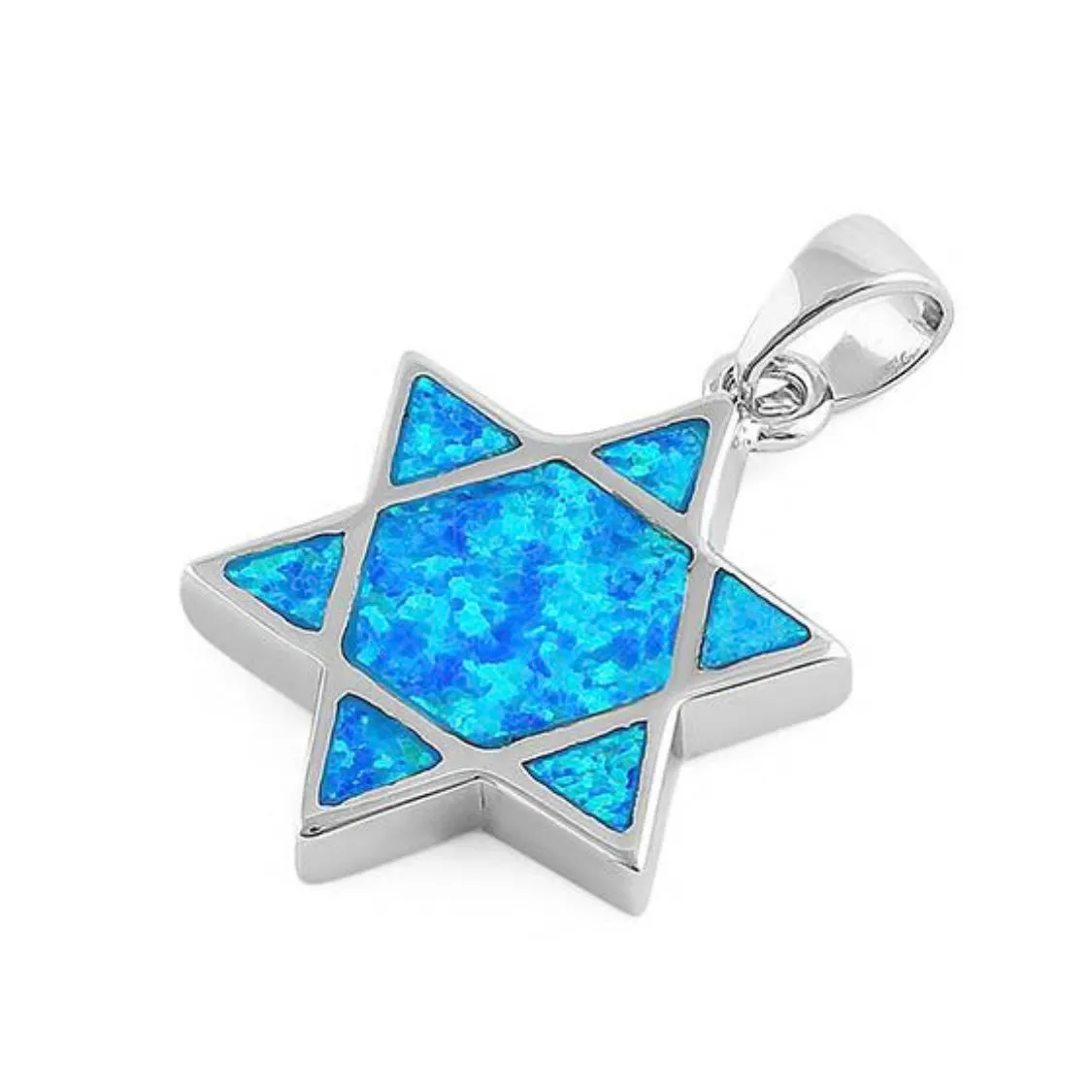 Sterling Silver Blue Opal Star of David Pendant With 16 Necklace Chain New