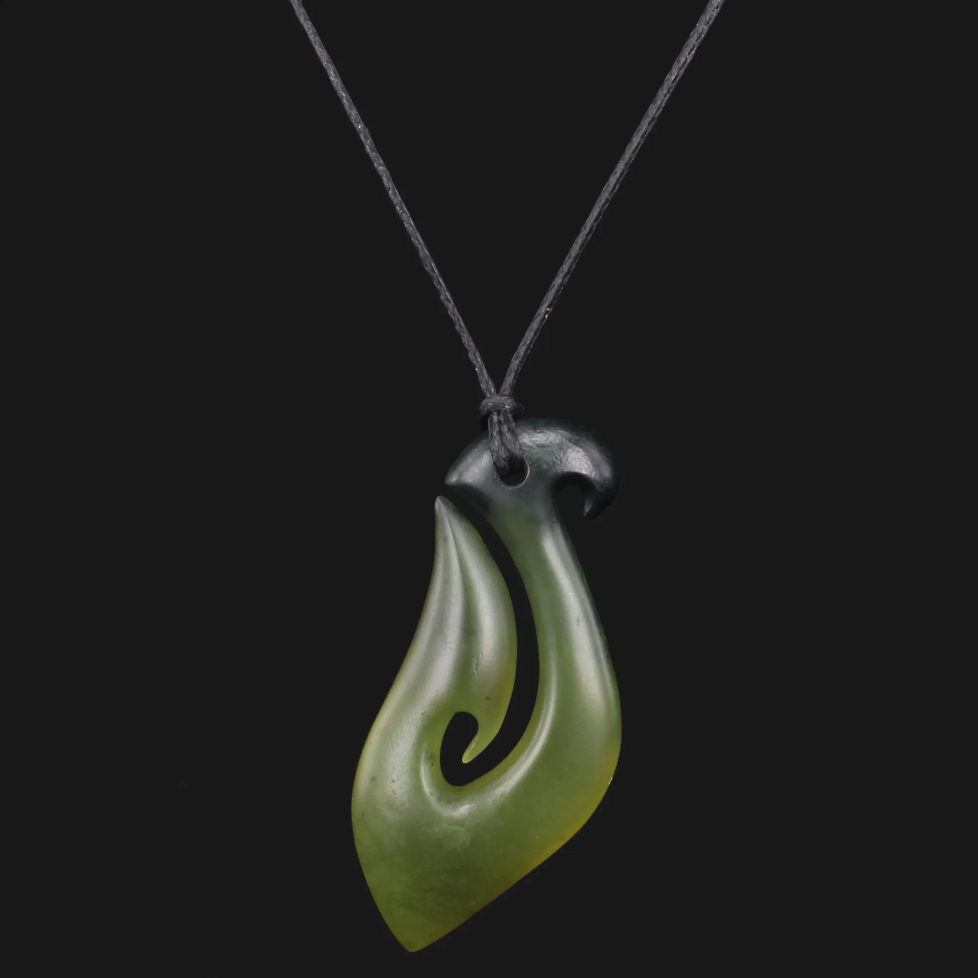 Stunning Black Green Floral Jade Fish Hook Necklace - Handmade Maori Hei-matau Pendant, Elegant Retro Design, Adjustable for Any Woman