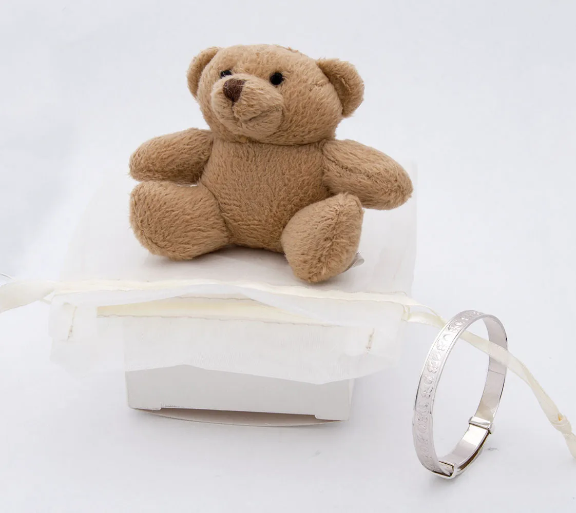 Teddy Bear Baby Expandable Bangle for Christening, Baptism, Baby Shower Present - STERLING SILVER