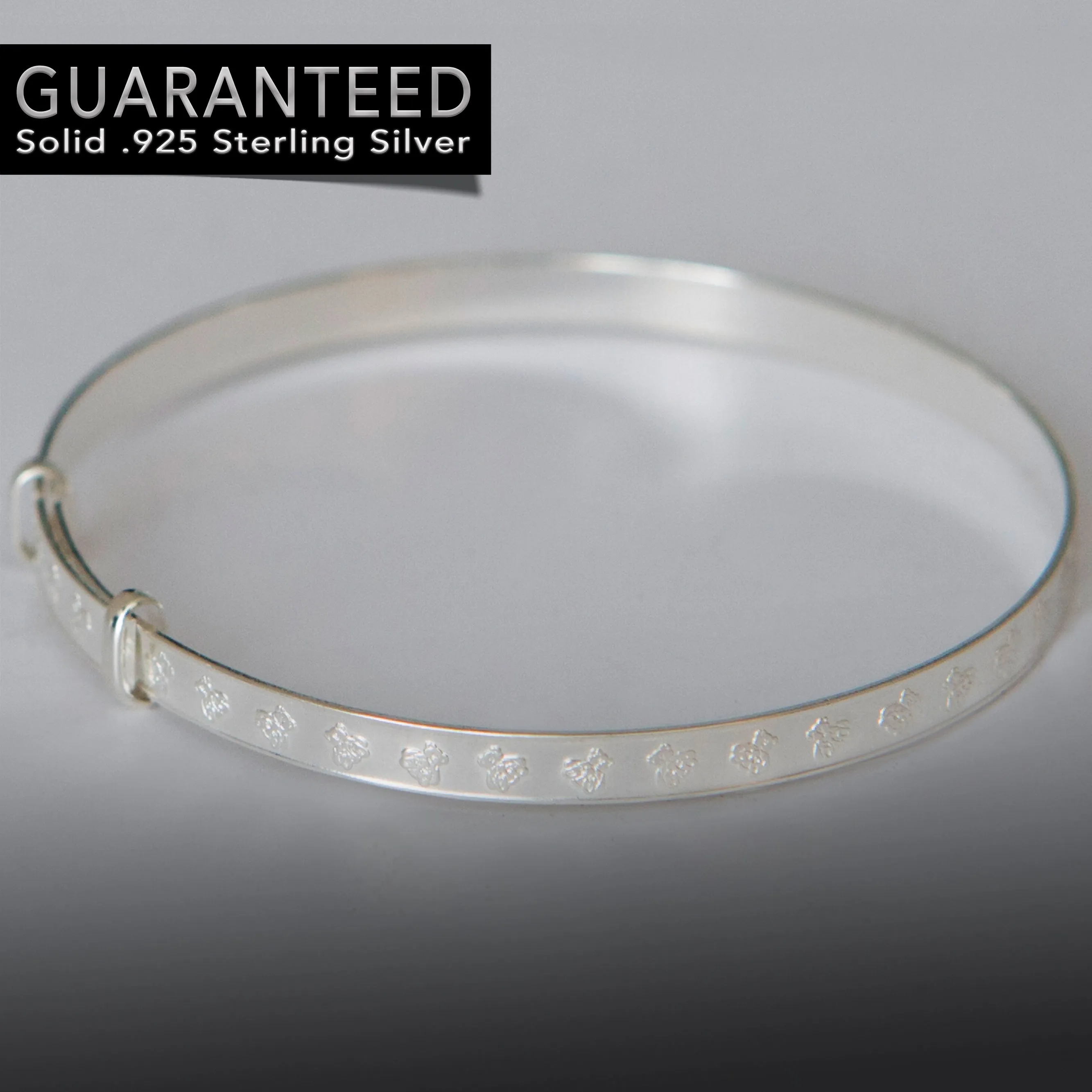 Teddy Bear Baby Expandable Bangle for Christening, Baptism, Baby Shower Present - STERLING SILVER