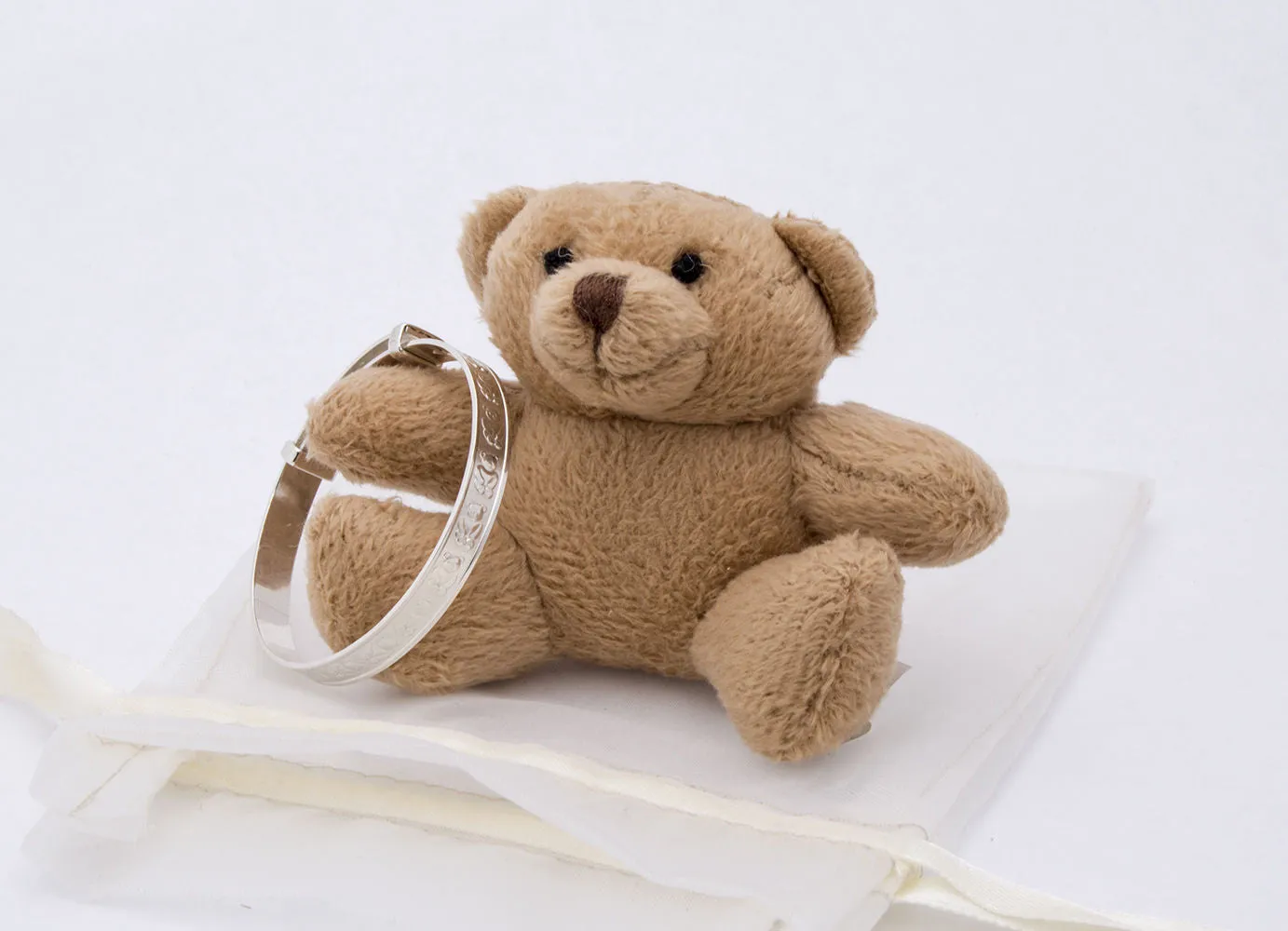 Teddy Bear Baby Expandable Bangle for Christening, Baptism, Baby Shower Present - STERLING SILVER