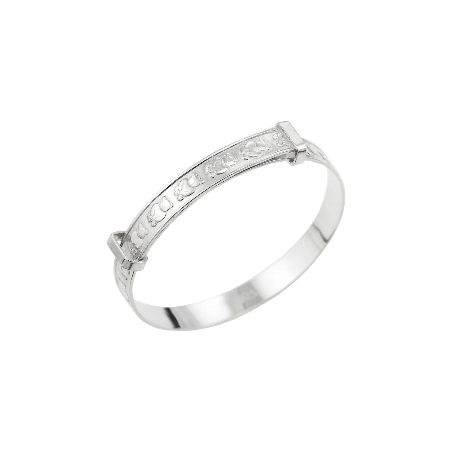 Teddy Bear Baby Expandable Bangle for Christening, Baptism, Baby Shower Present - STERLING SILVER