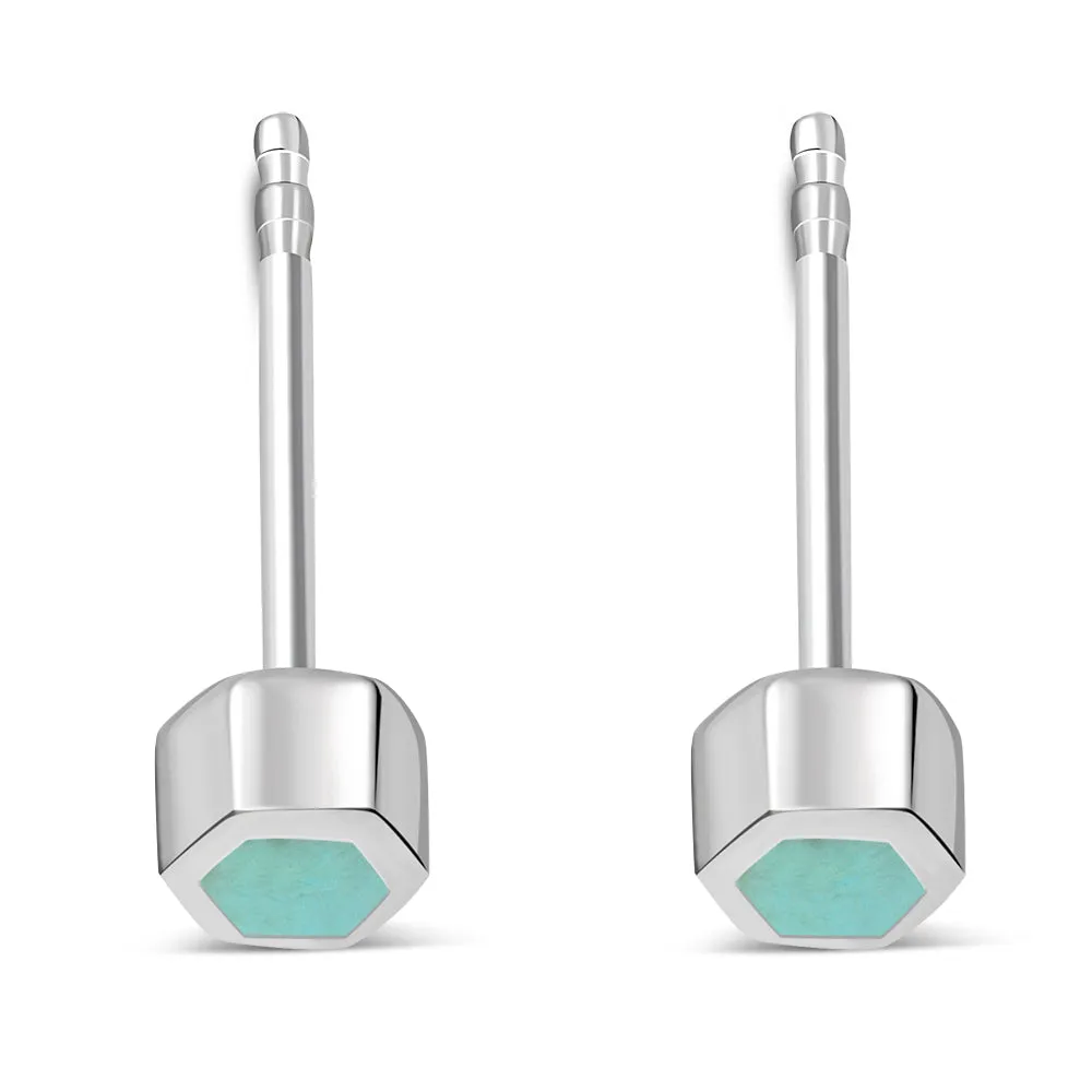Tiny Turquoise Hexagon Silver Stud Earrings