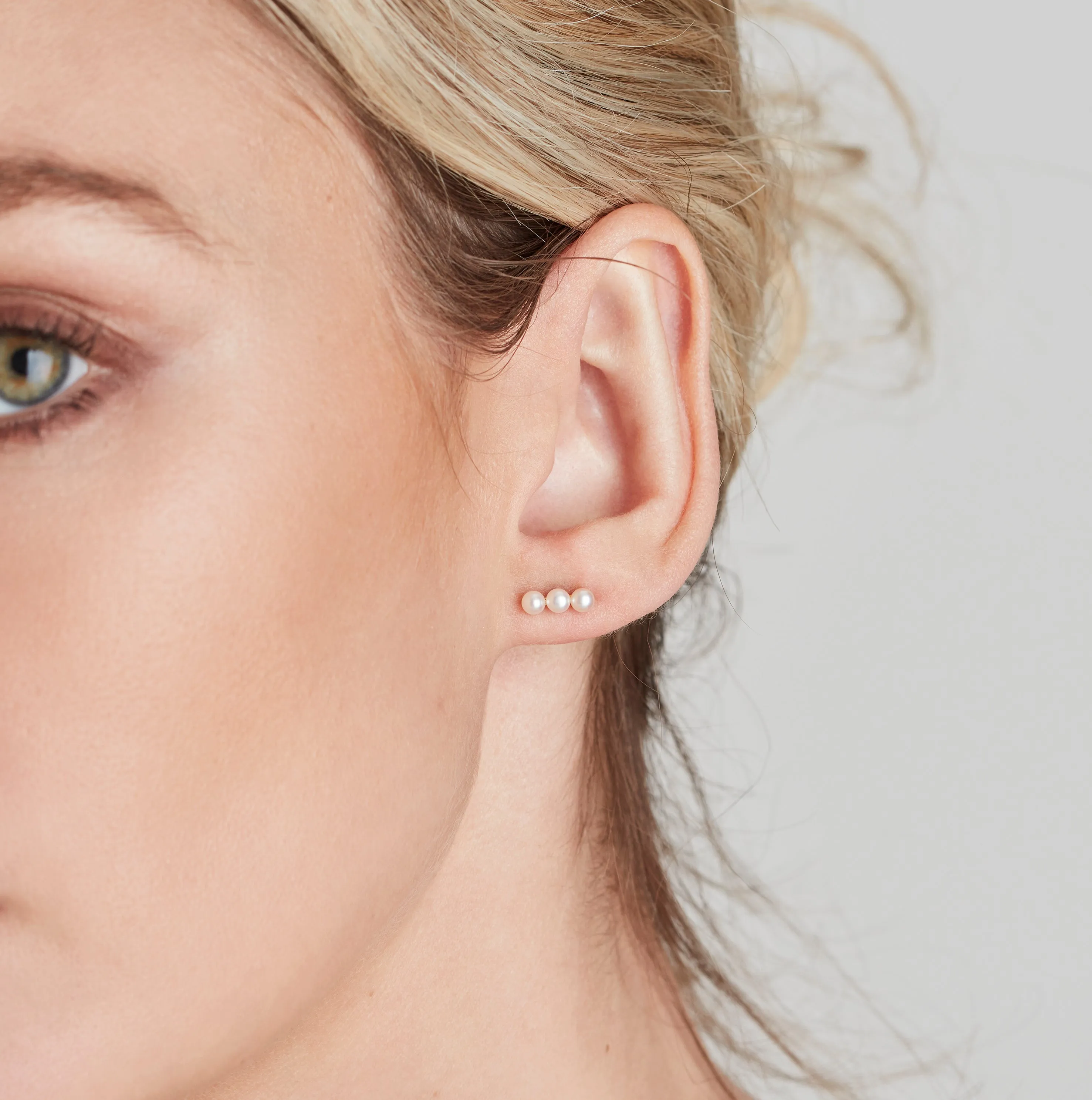 Trio Bar Pearl Stud Earrings