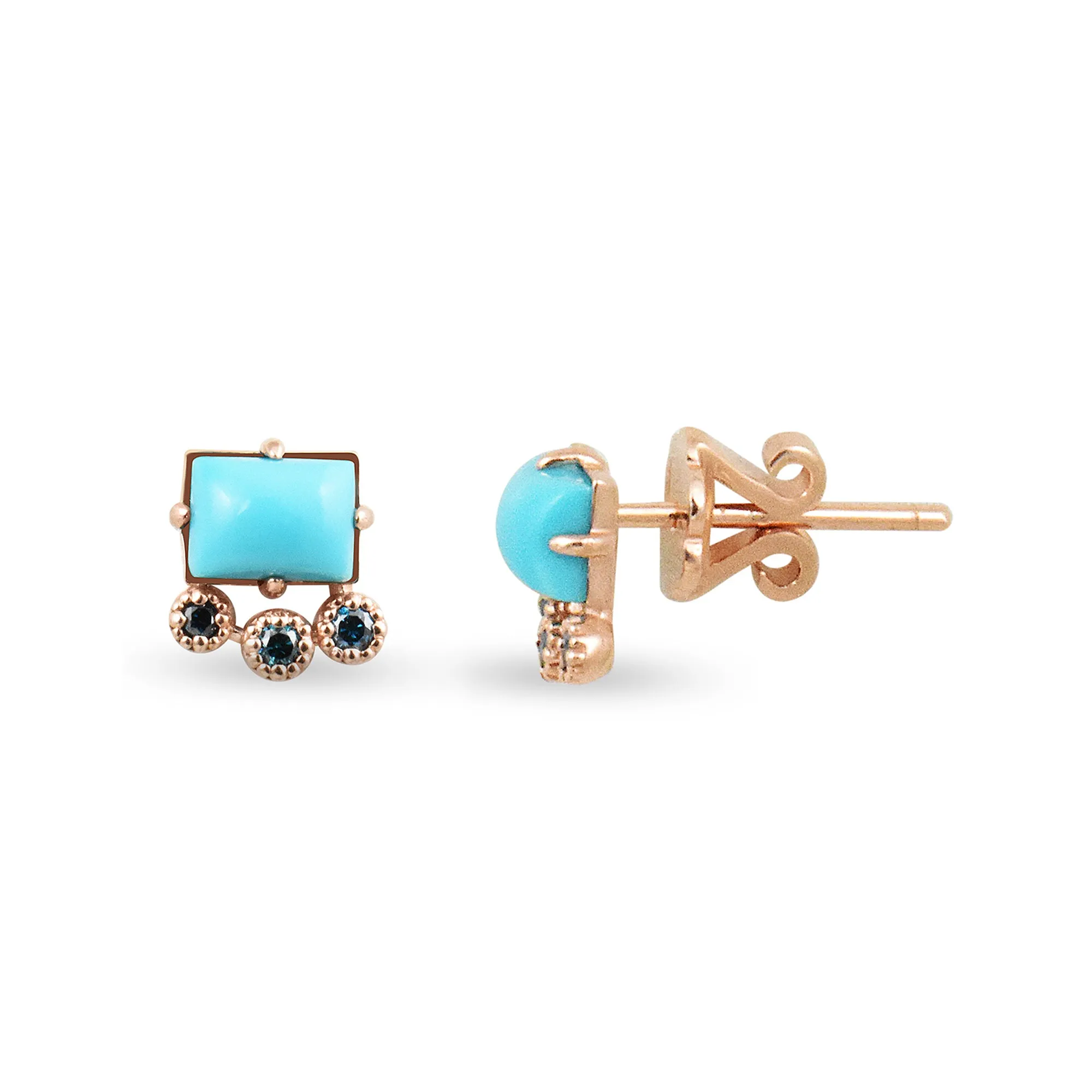 Turquoise & Diamond 14K Geometric Stud