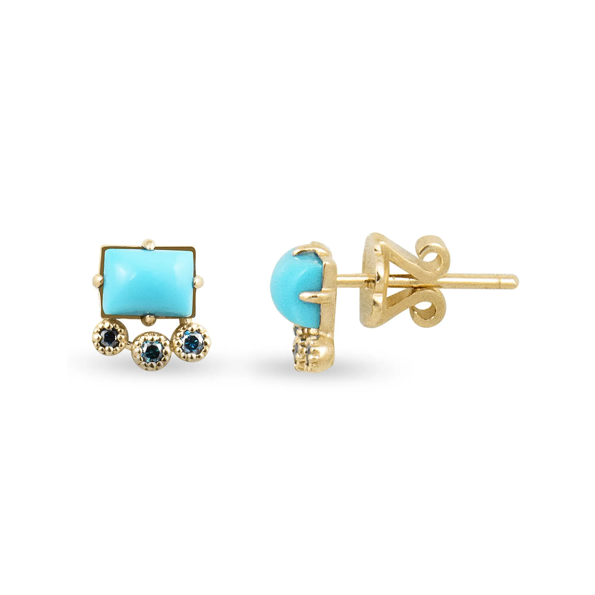 Turquoise & Diamond 14K Geometric Stud