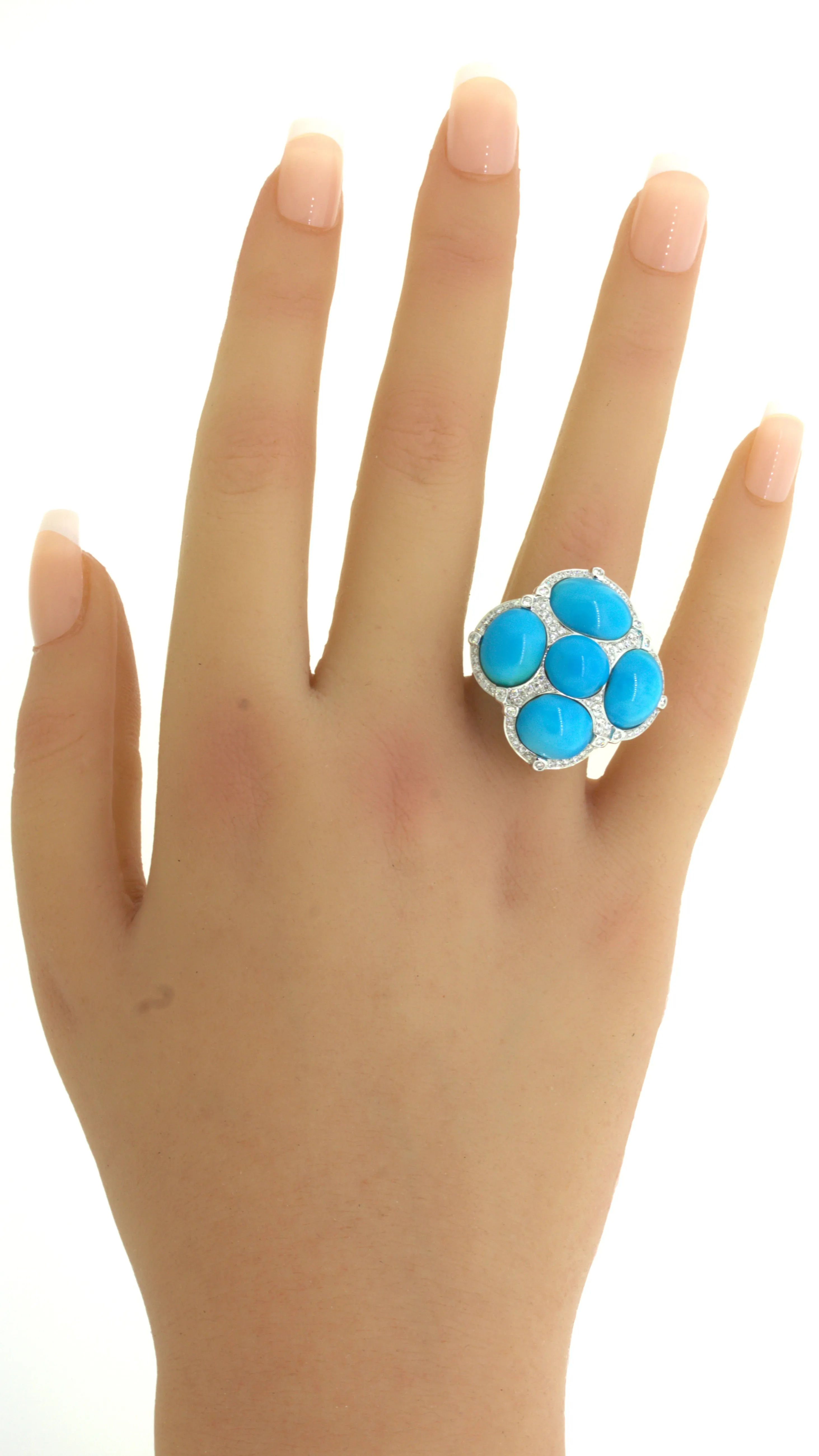 Turquoise Diamond 18K White Gold Cocktail Ring