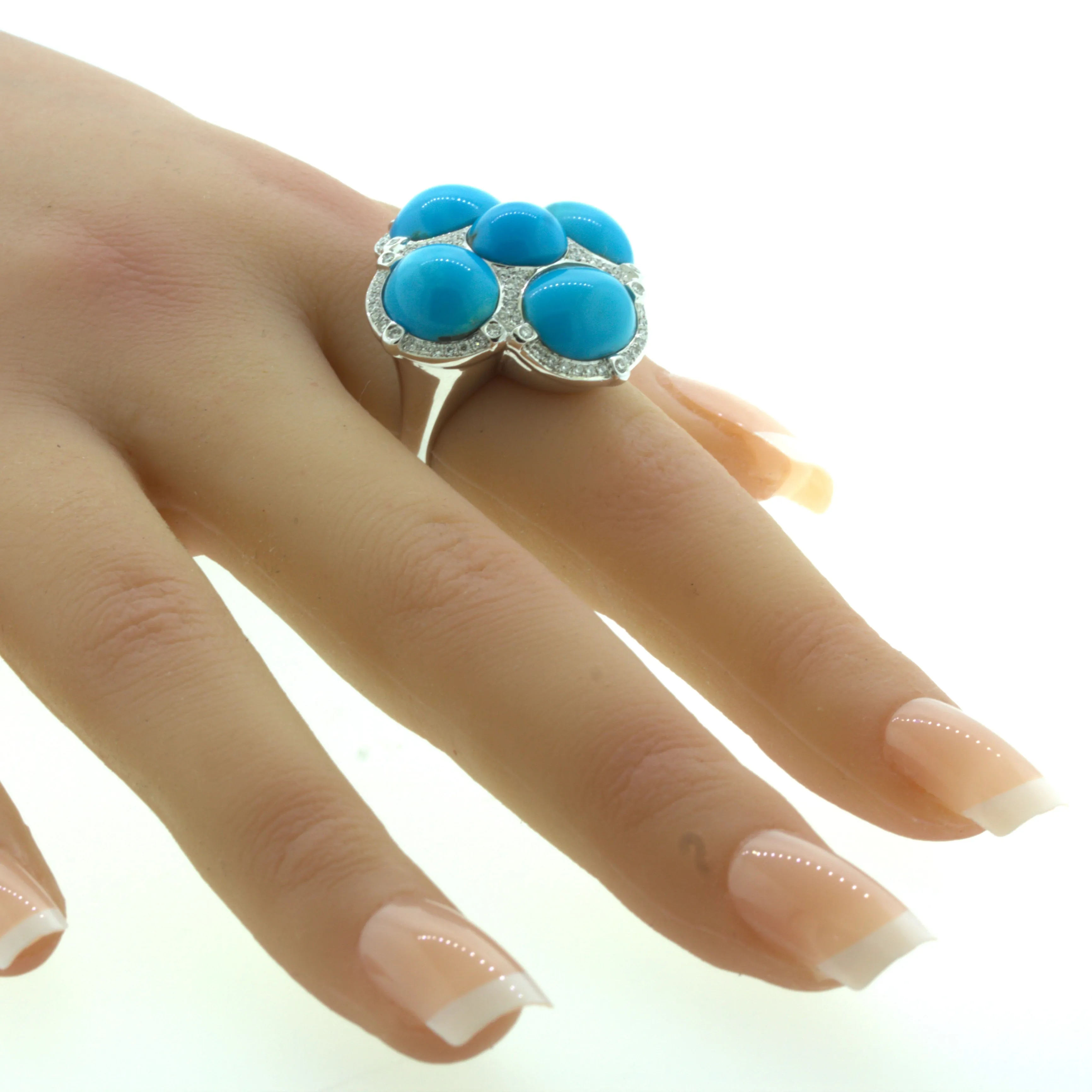 Turquoise Diamond 18K White Gold Cocktail Ring
