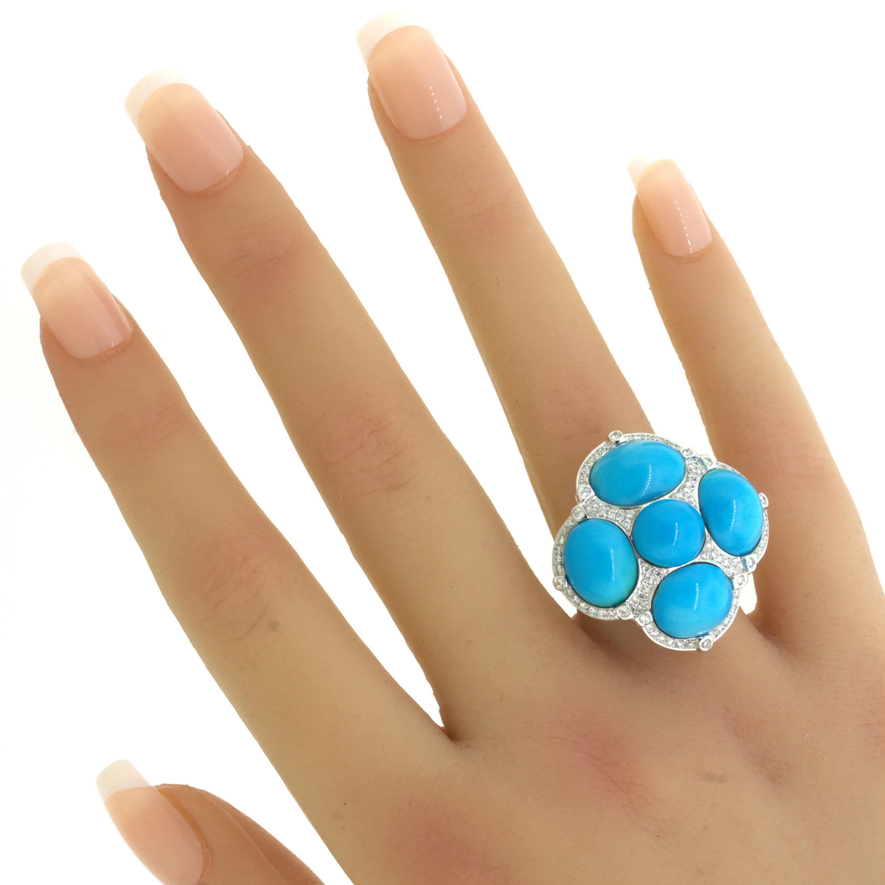 Turquoise Diamond 18K White Gold Cocktail Ring