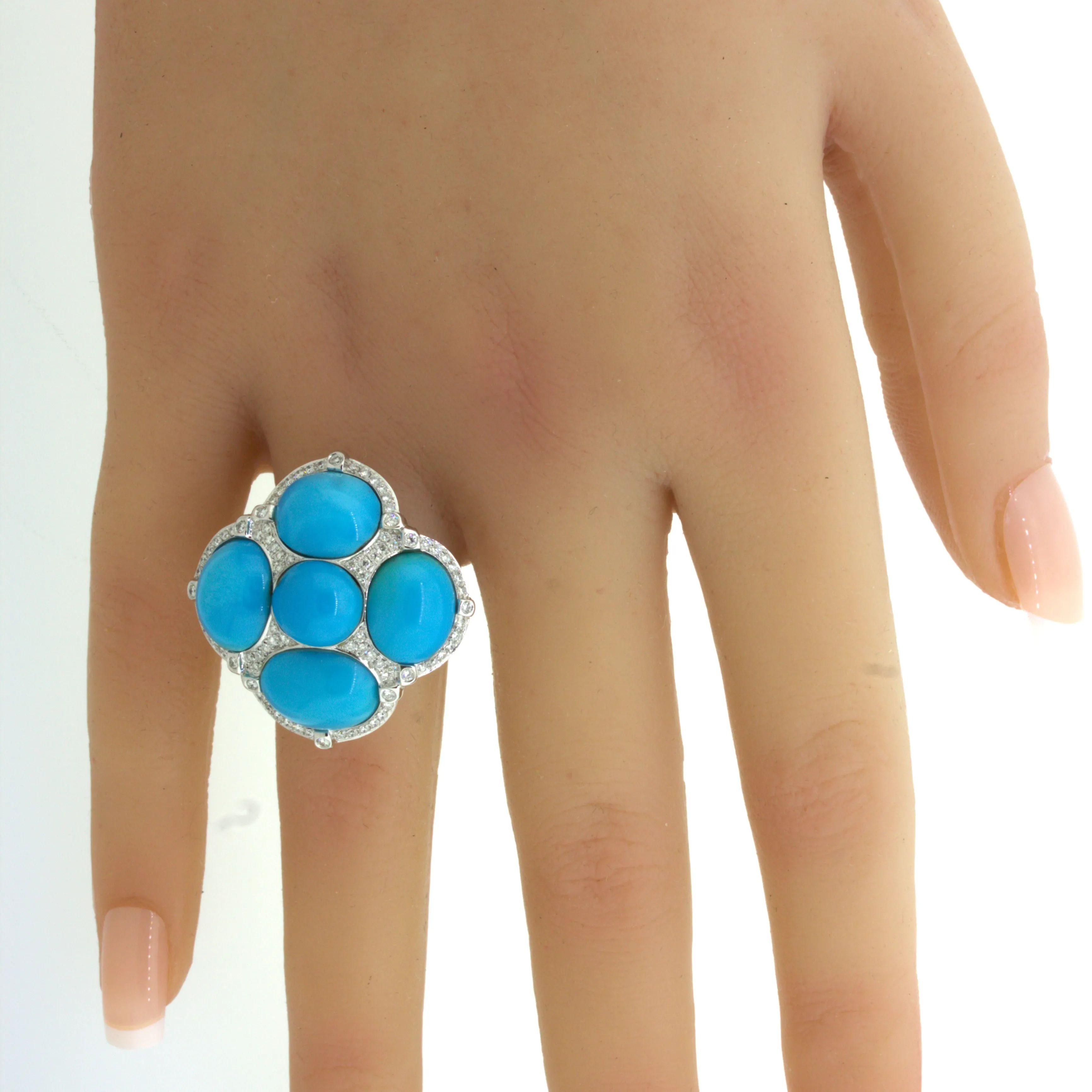 Turquoise Diamond 18K White Gold Cocktail Ring