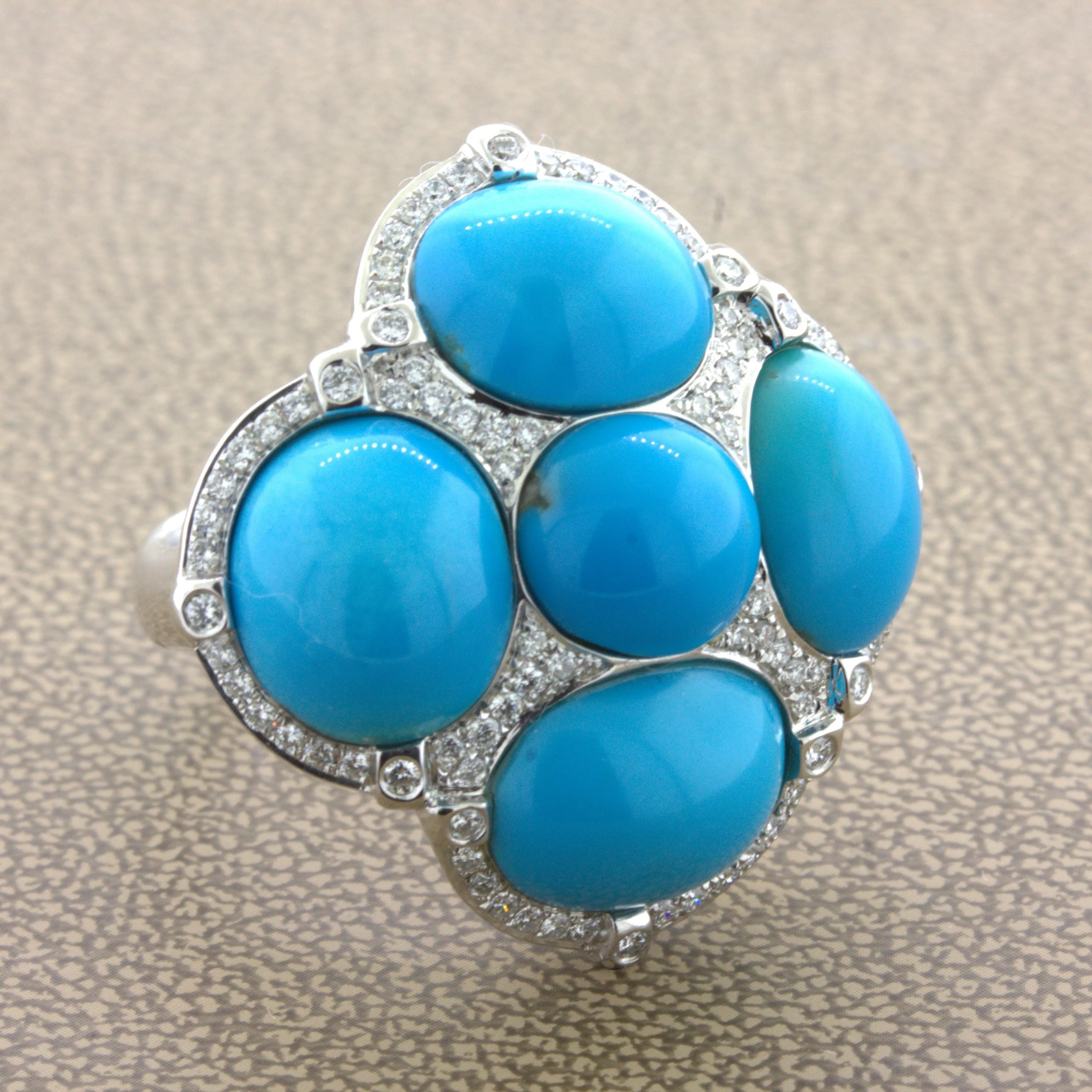 Turquoise Diamond 18K White Gold Cocktail Ring