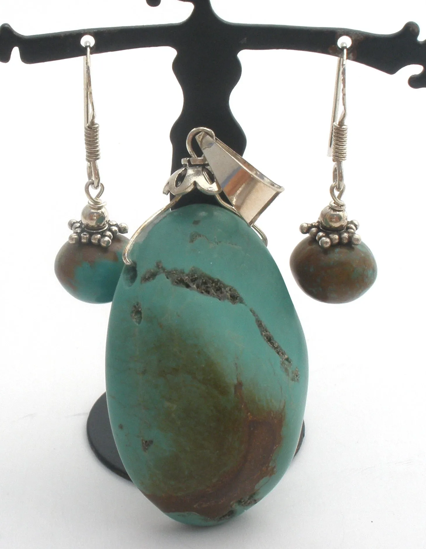 Turquoise Pendant & Earrings Sterling Silver