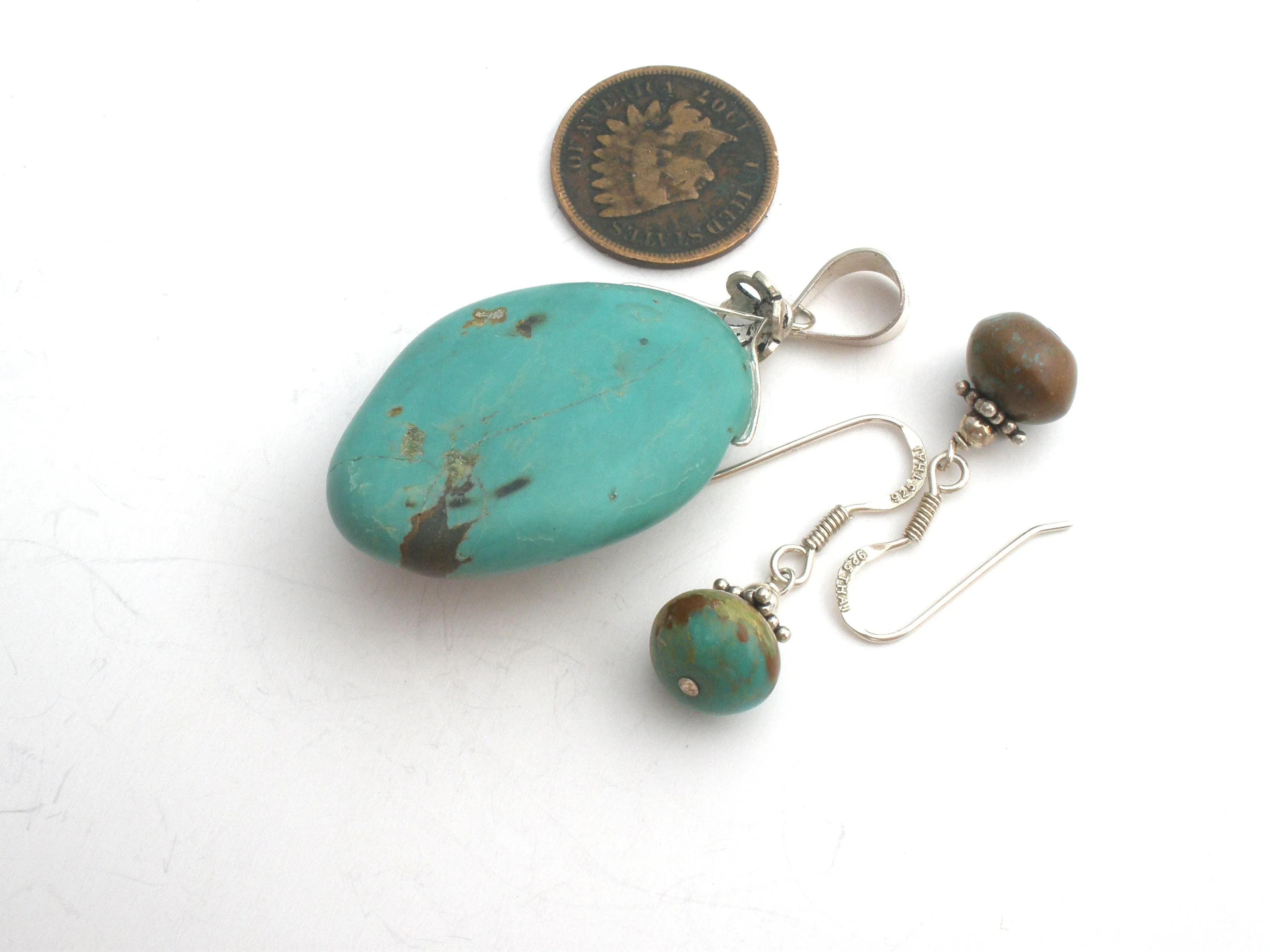 Turquoise Pendant & Earrings Sterling Silver