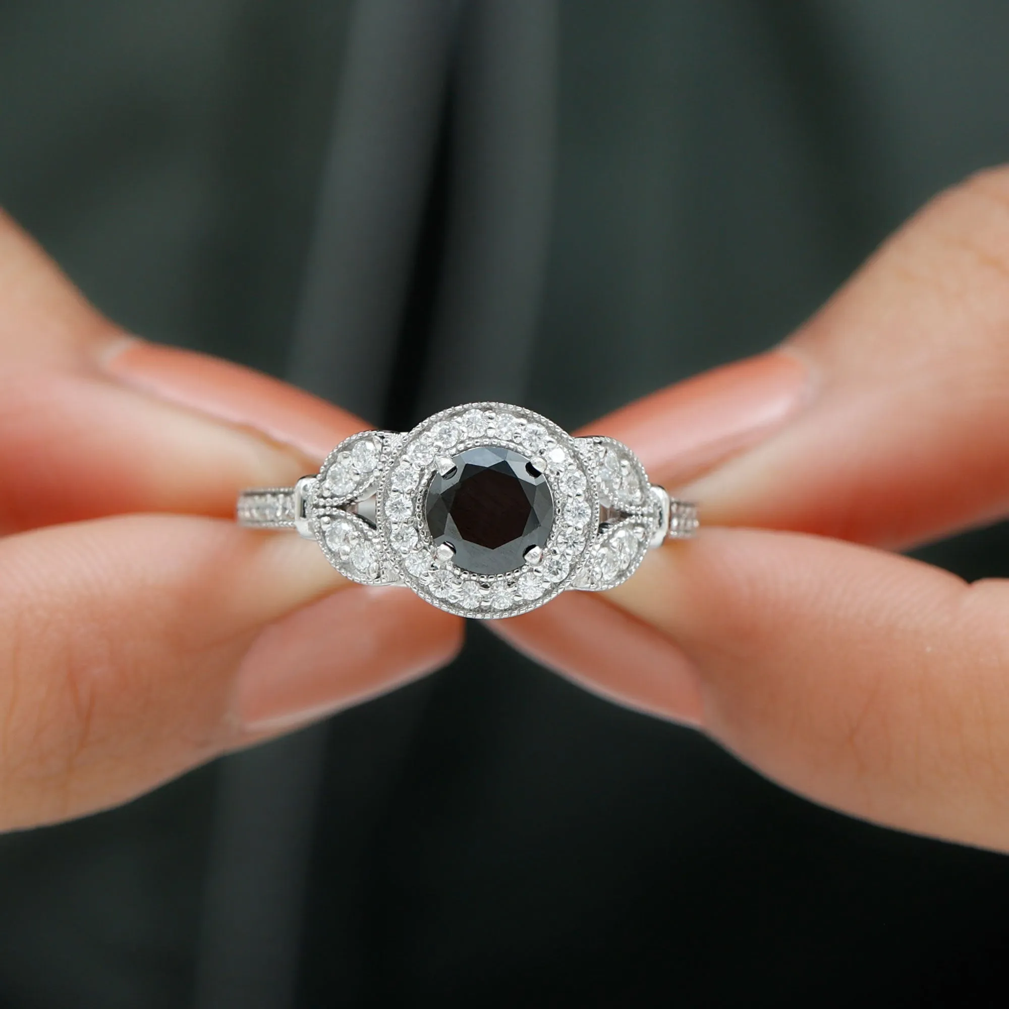 Vintage Inspired Black Onyx and Diamond Engagement Ring