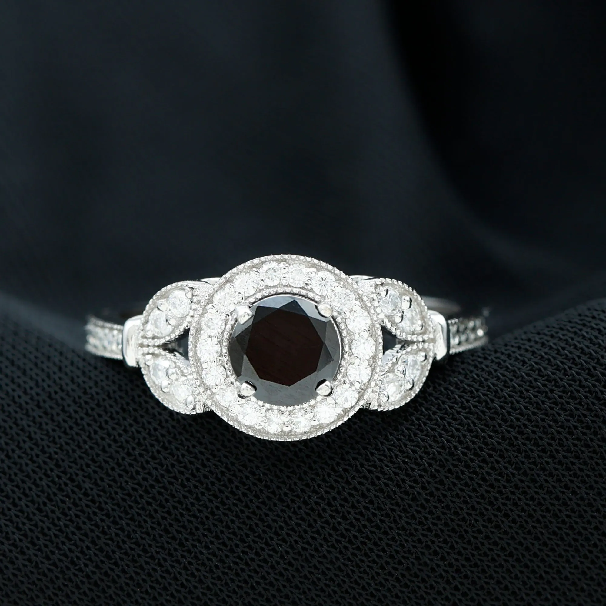 Vintage Inspired Black Onyx and Diamond Engagement Ring