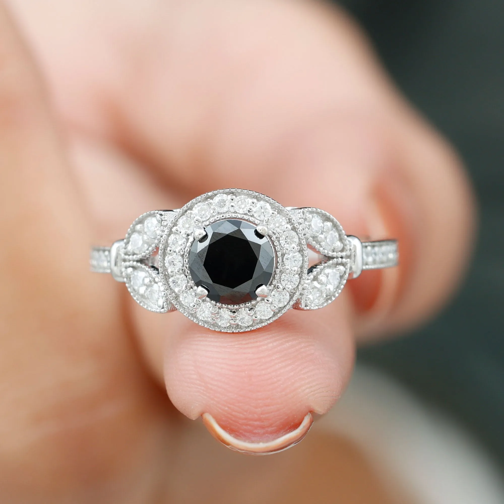 Vintage Inspired Black Onyx and Diamond Engagement Ring