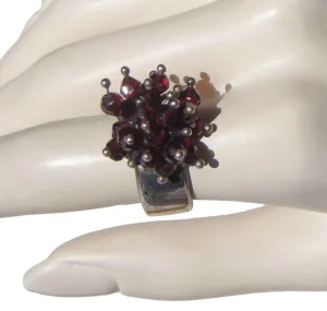 Vintage Sterling Silver & Garnet Cluster Ring Artisan Made Sz 9