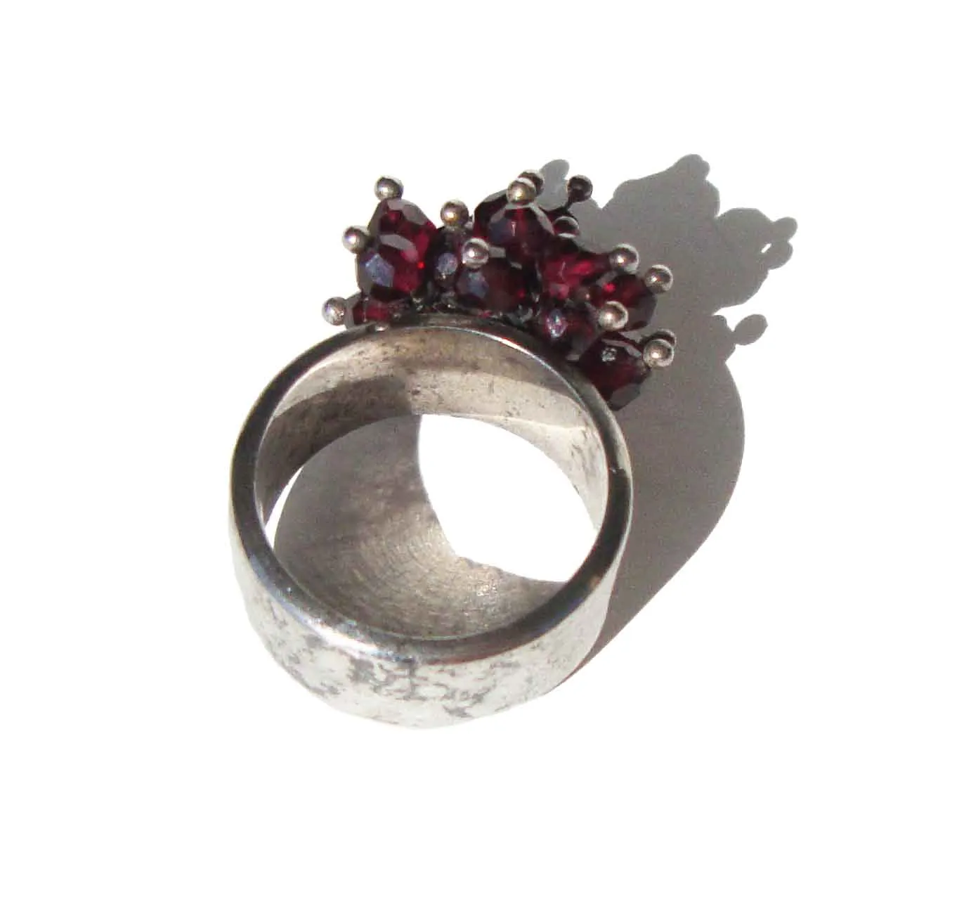 Vintage Sterling Silver & Garnet Cluster Ring Artisan Made Sz 9