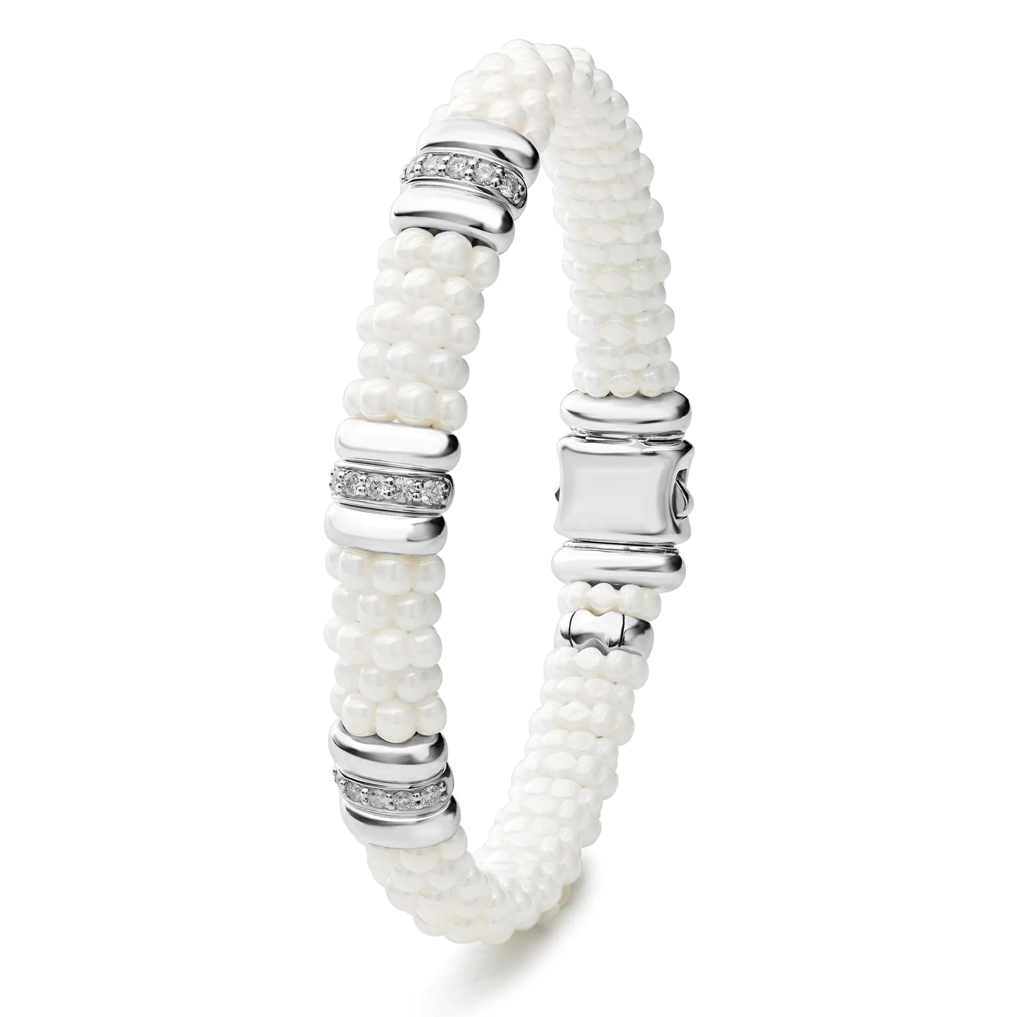 White Caviar Three Station Ceramic Diamond Bracelet | 9mm