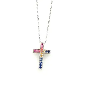 White Gold Sapphire Cross Necklace