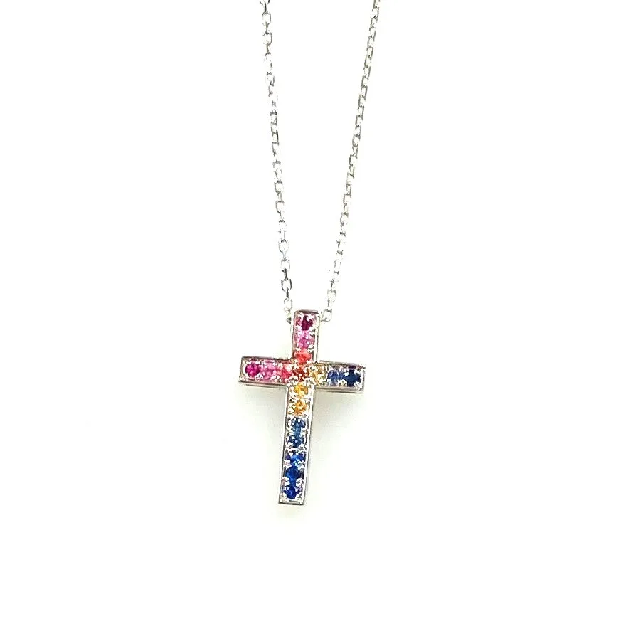 White Gold Sapphire Cross Necklace