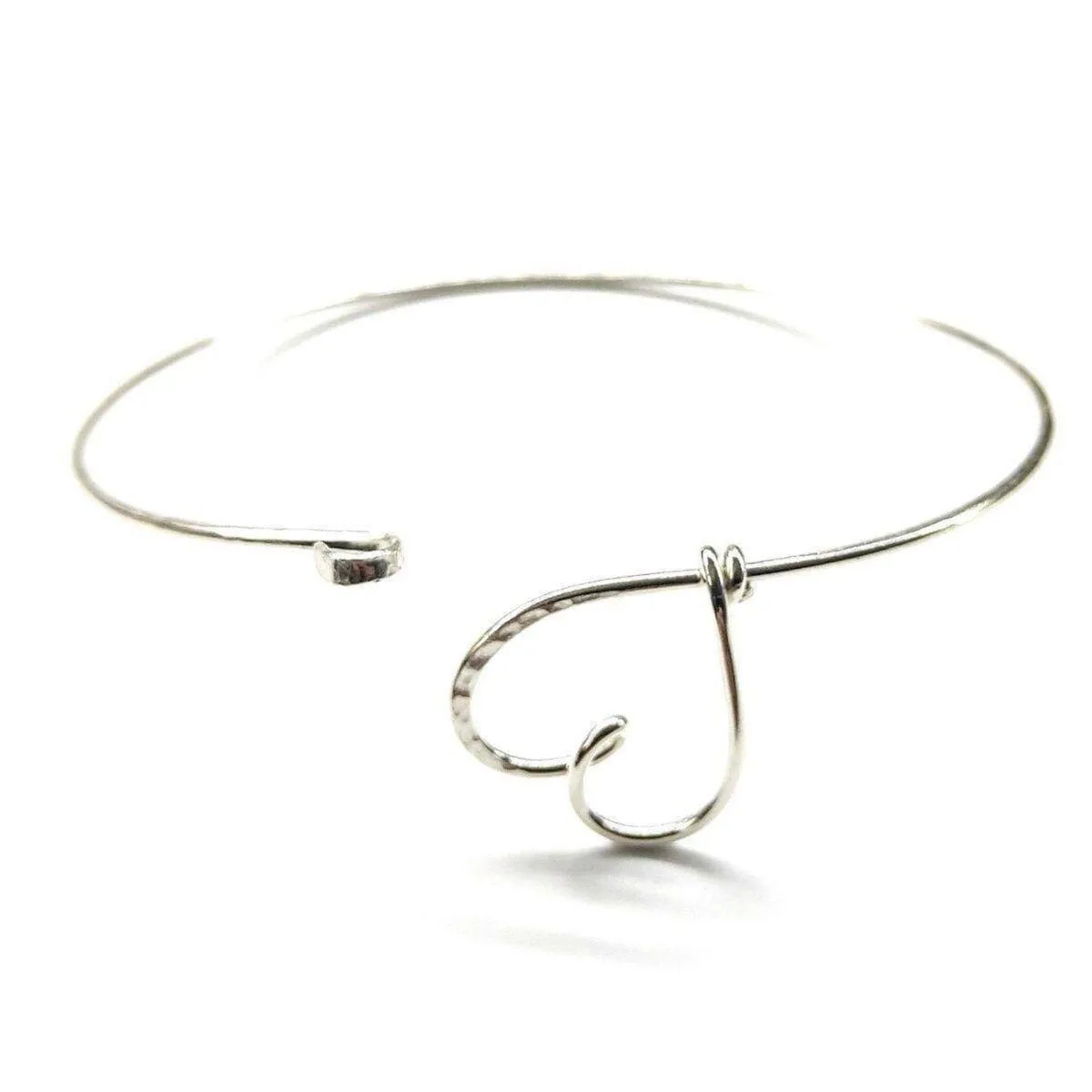 Wire Wrapped Heart Bangle in Sterling Silver